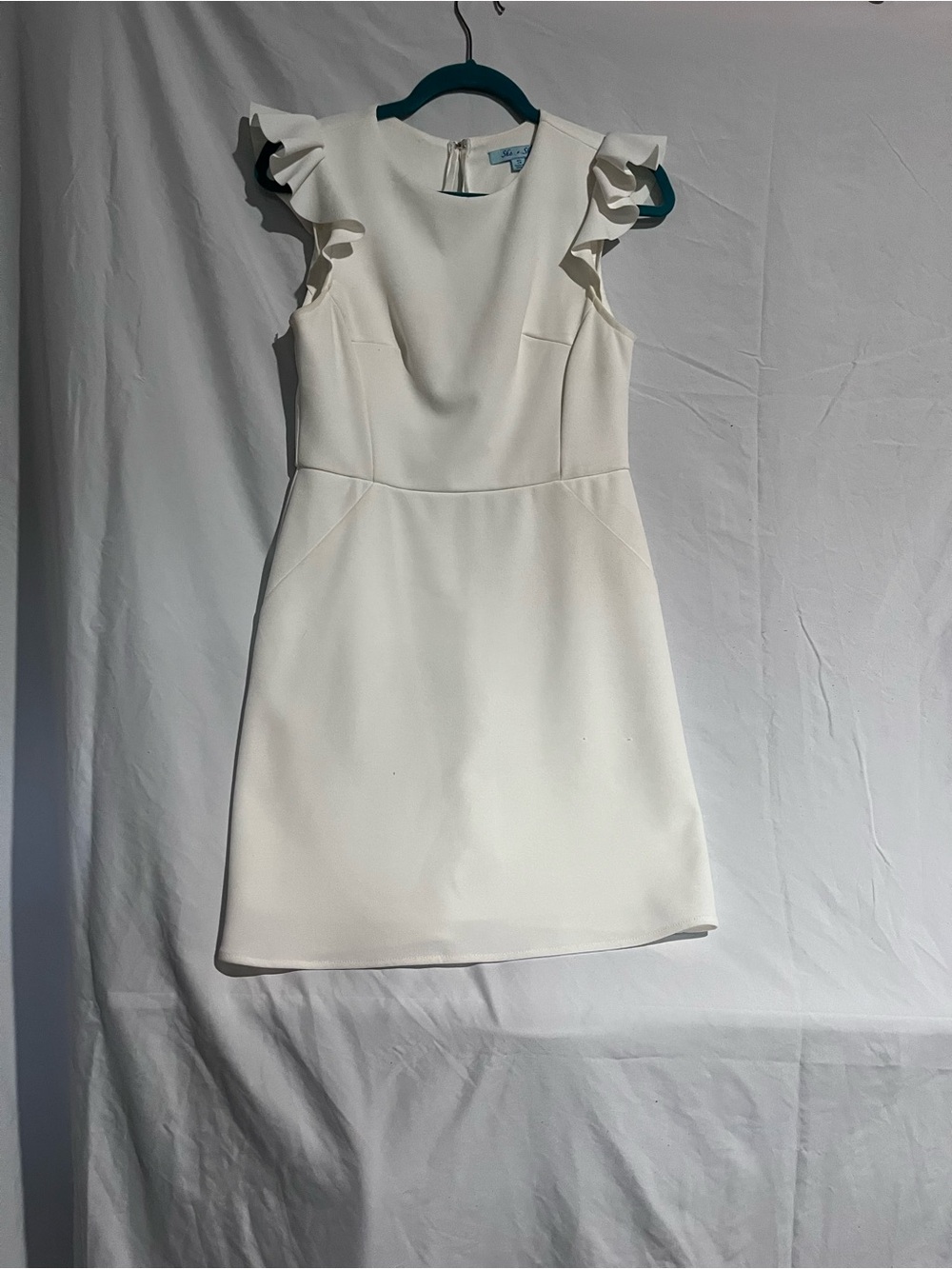 She + Sky Ivory Ruffle Sleeve Mini Dress